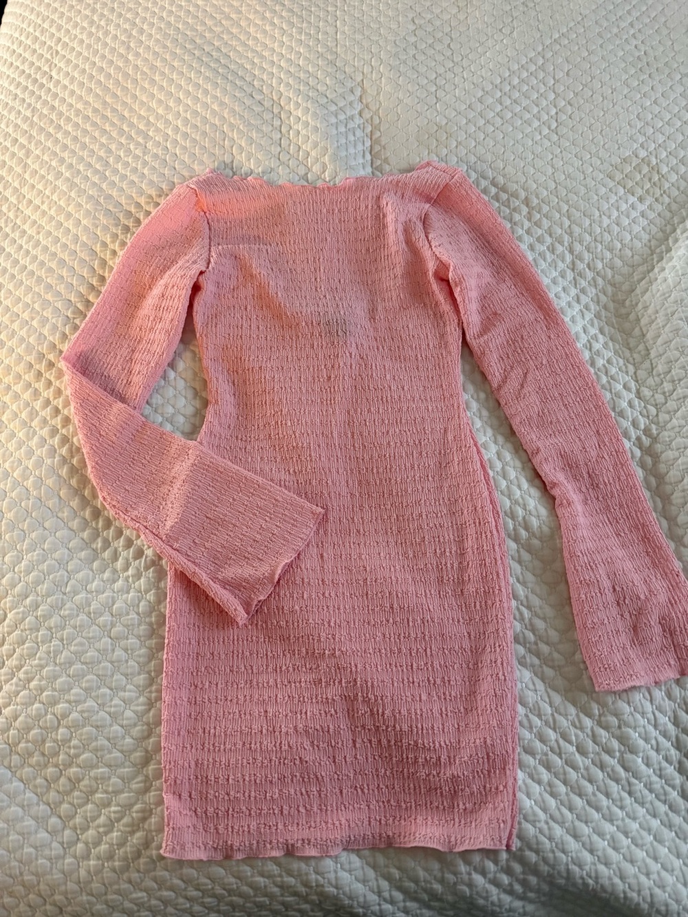 PrettyLittleThing Pink Textured Long-Sleeve Mini Dress